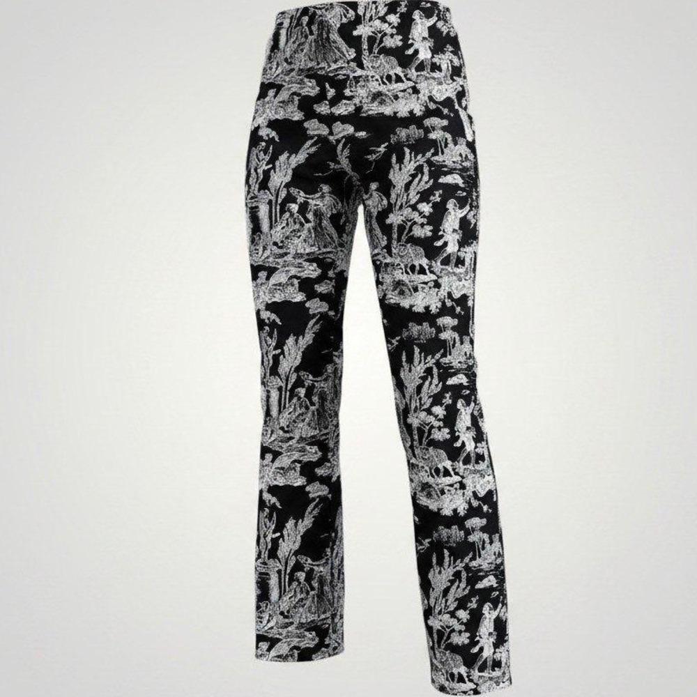 White House Black Market Toile Flare Pants Women 4 Black Vintage French Regency